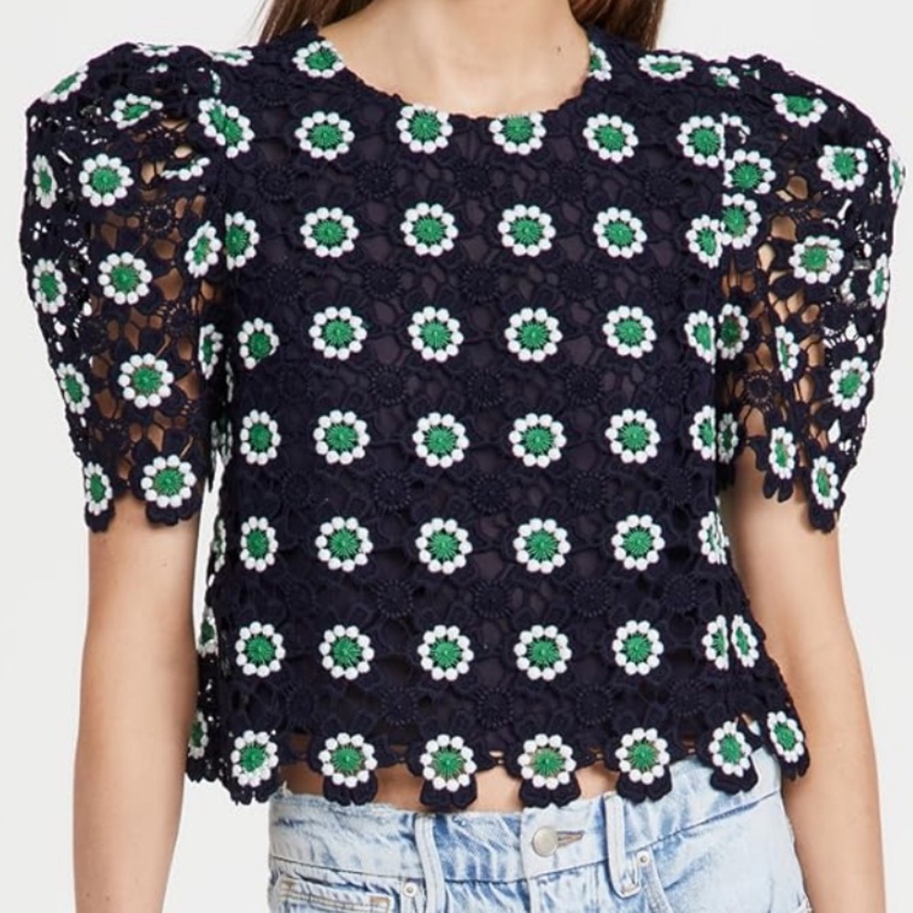 English Factory | Crochet Flower Embroidery Crop Top